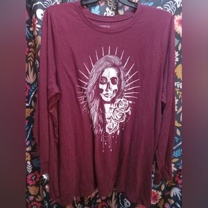 NWT Torrid Classic Fit Sugar Skull Muerta Girl   Long Sleeve Tee Size 3x (22-24)